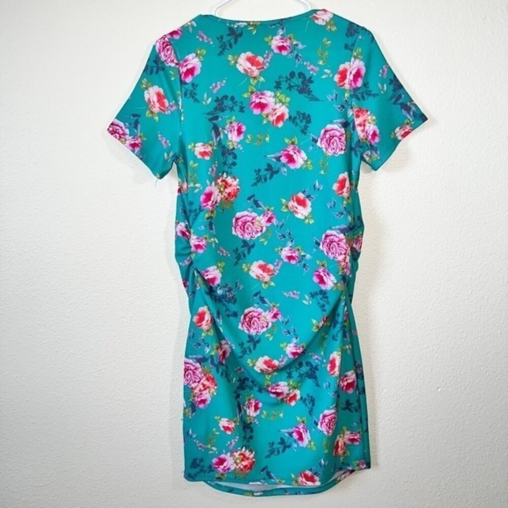 Pinkblush Women's Maternity Blue Floral Print Fitted Side Ruched Bodycon Dress - Picture 7 of 7